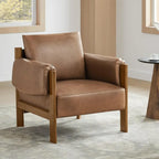 Carol Mid Century Modern Upholstered Accent Arm Chair with Wood Legs