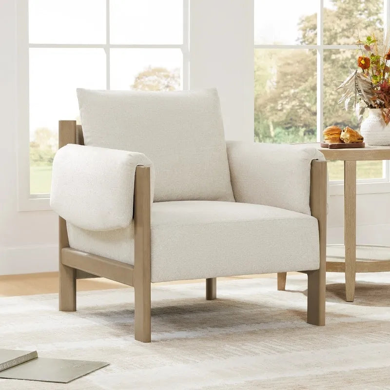 Carol Mid Century Modern Upholstered Accent Arm Chair with Wood Legs