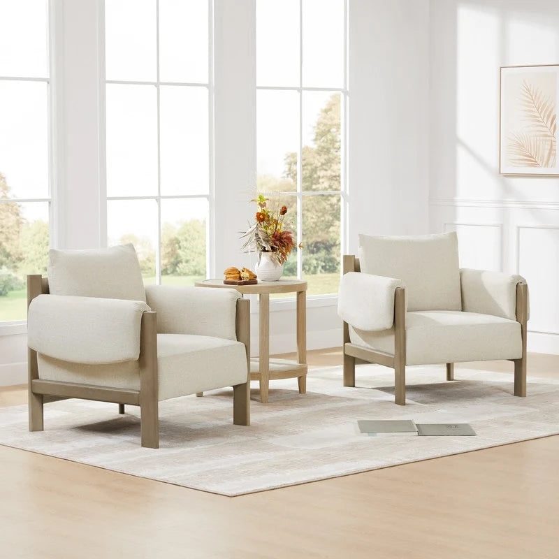 Carol Mid Century Modern Upholstered Accent Arm Chair with Wood Legs