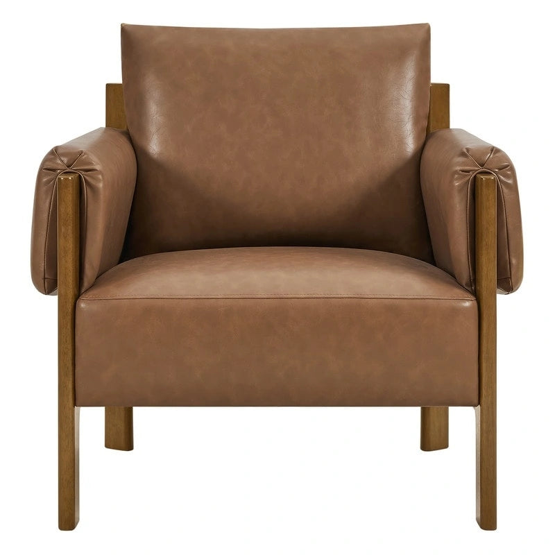 Carol Mid Century Modern Upholstered Accent Arm Chair with Wood Legs