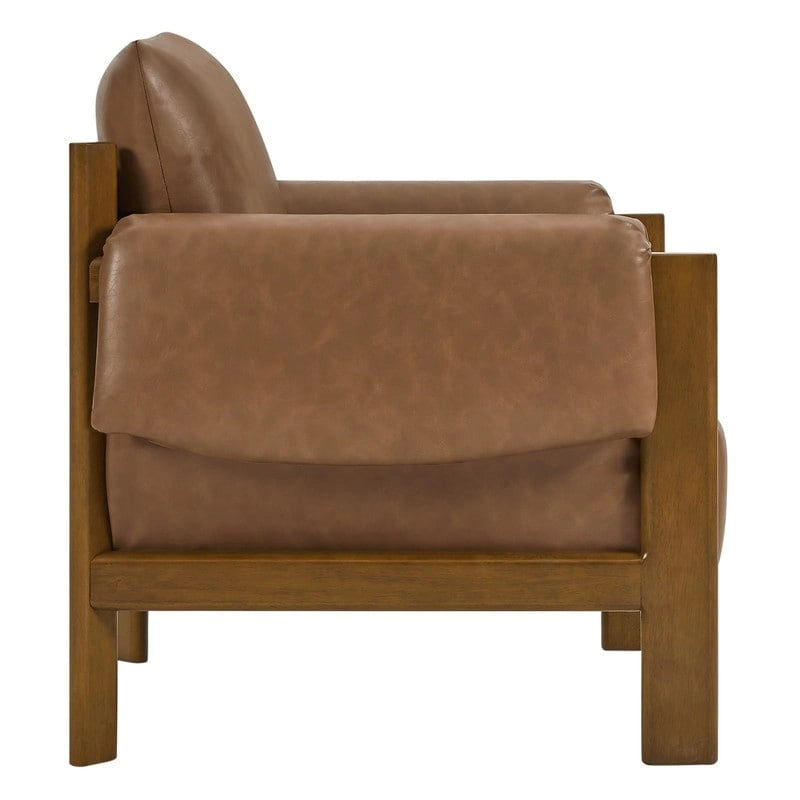 Carol Mid Century Modern Upholstered Accent Arm Chair with Wood Legs