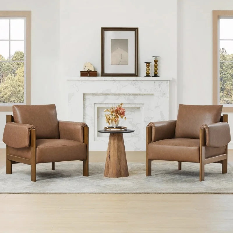 Carol Mid Century Modern Upholstered Accent Arm Chair with Wood Legs