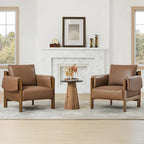 Carol Mid Century Modern Upholstered Accent Arm Chair with Wood Legs