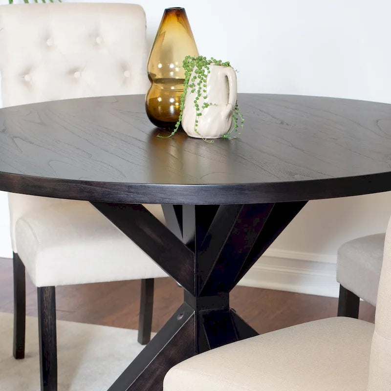 Small Apartment Dining Table and Chairs Set Round Dining Table and Chairs Set with Cross Buck Pedestal Table for Kitchen