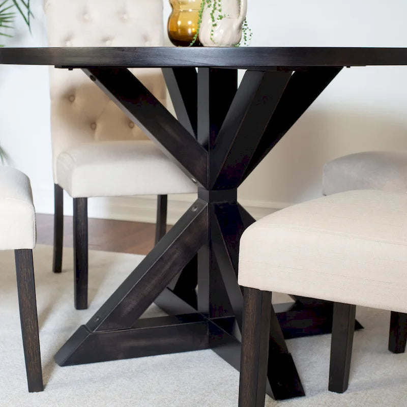 Small Apartment Dining Table and Chairs Set Round Dining Table and Chairs Set with Cross Buck Pedestal Table for Kitchen