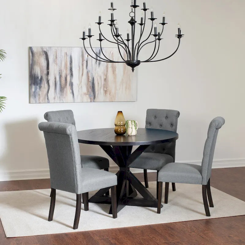 Small Apartment Dining Table and Chairs Set Round Dining Table and Chairs Set with Cross Buck Pedestal Table for Kitchen