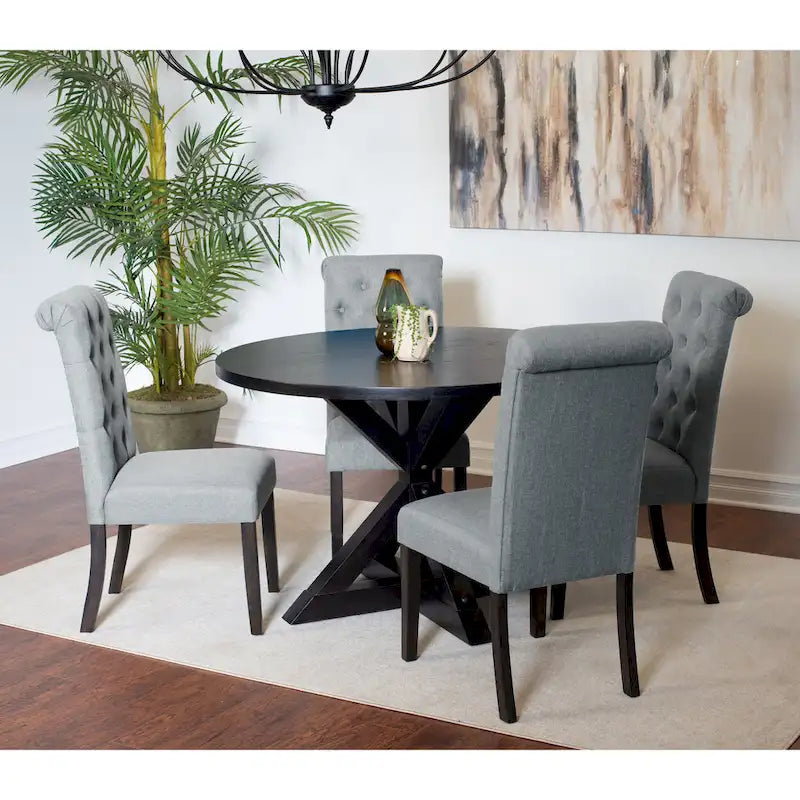 Small Apartment Dining Table and Chairs Set Round Dining Table and Chairs Set with Cross Buck Pedestal Table for Kitchen
