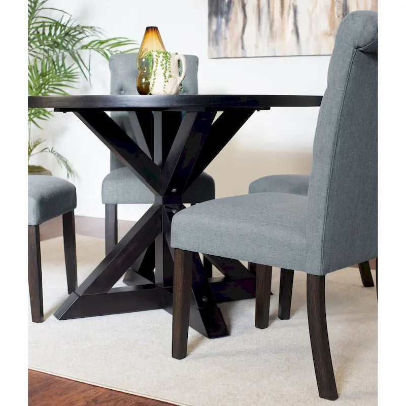 Small Apartment Dining Table and Chairs Set Round Dining Table and Chairs Set with Cross Buck Pedestal Table for Kitchen