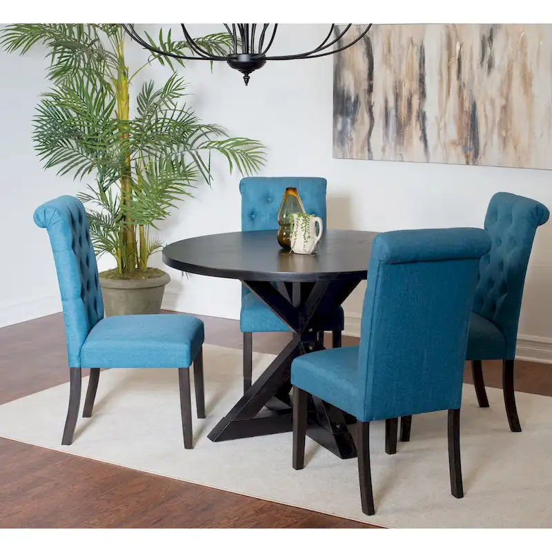 Small Apartment Dining Table and Chairs Set Round Dining Table and Chairs Set with Cross Buck Pedestal Table for Kitchen