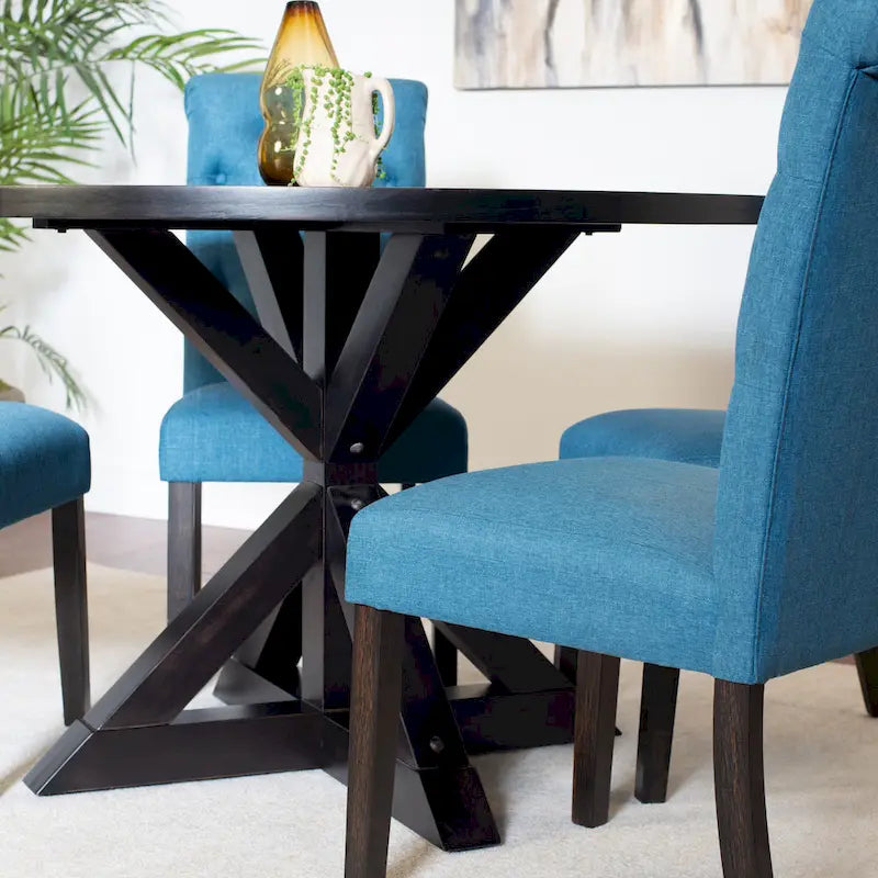 Small Apartment Dining Table and Chairs Set Round Dining Table and Chairs Set with Cross Buck Pedestal Table for Kitchen