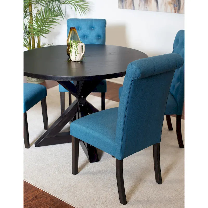 Small Apartment Dining Table and Chairs Set Round Dining Table and Chairs Set with Cross Buck Pedestal Table for Kitchen