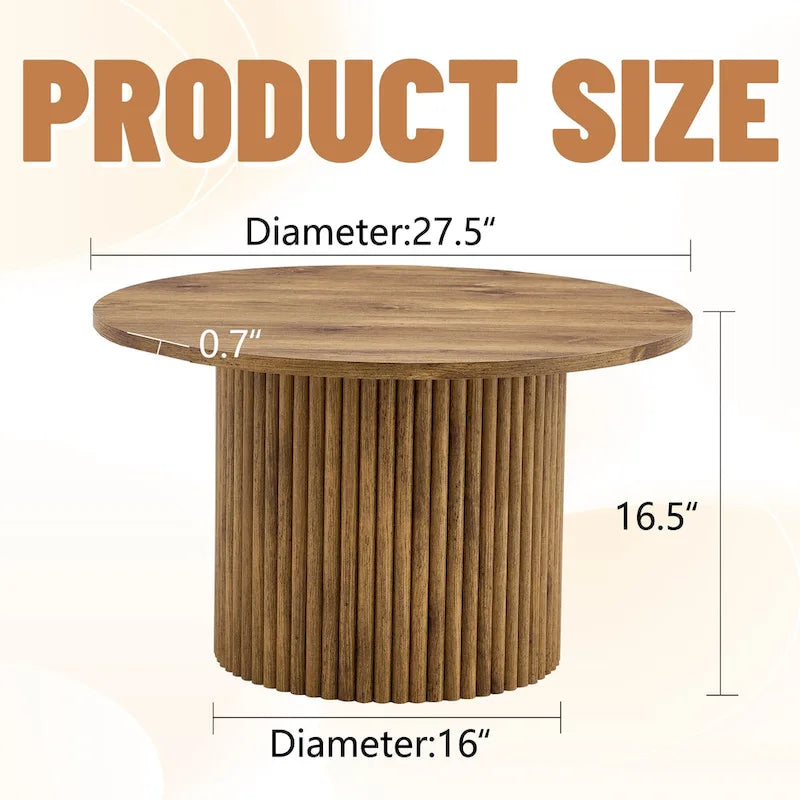 Modern Round Coffee Table with Cylindrical Legs Wooden Center Table with Concealed Storage Space Living Room Tea Table