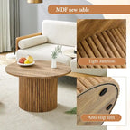 Modern Round Coffee Table with Cylindrical Legs Wooden Center Table with Concealed Storage Space Living Room Tea Table