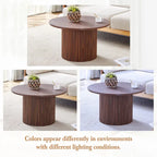 Modern Round Coffee Table with Cylindrical Legs Wooden Center Table with Concealed Storage Space Living Room Tea Table