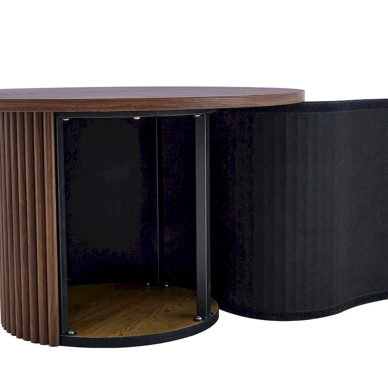 Modern Round Coffee Table with Cylindrical Legs Wooden Center Table with Concealed Storage Space Living Room Tea Table