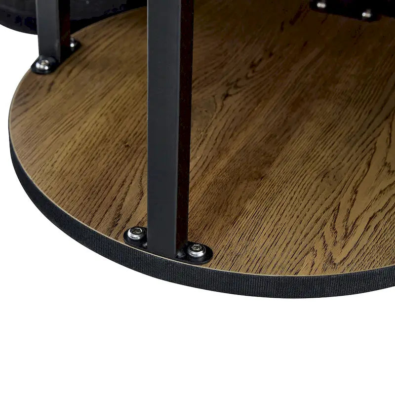 Modern Round Coffee Table with Cylindrical Legs Wooden Center Table with Concealed Storage Space Living Room Tea Table