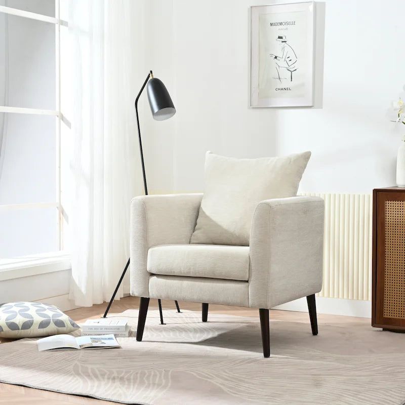 Living Room Lazy Accent Chair,Fleece Fabric Arm Chair Barrel Chair with Solid Wood Legs for Living Room,Bedroom or Office