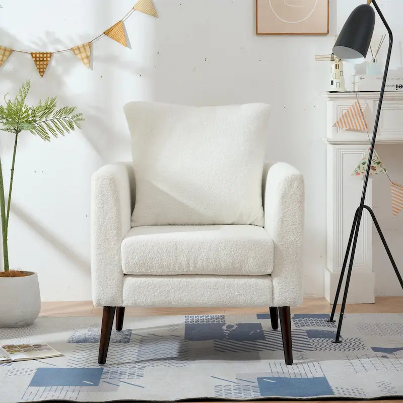 Living Room Lazy Accent Chair,Fleece Fabric Arm Chair Barrel Chair with Solid Wood Legs for Living Room,Bedroom or Office