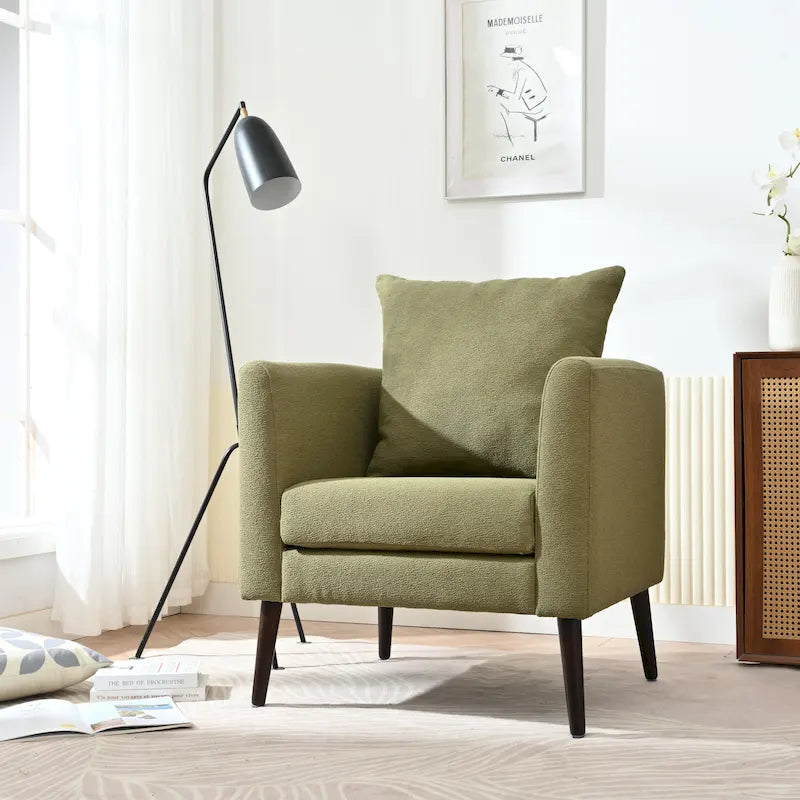 Living Room Lazy Accent Chair,Fleece Fabric Arm Chair Barrel Chair with Solid Wood Legs for Living Room,Bedroom or Office