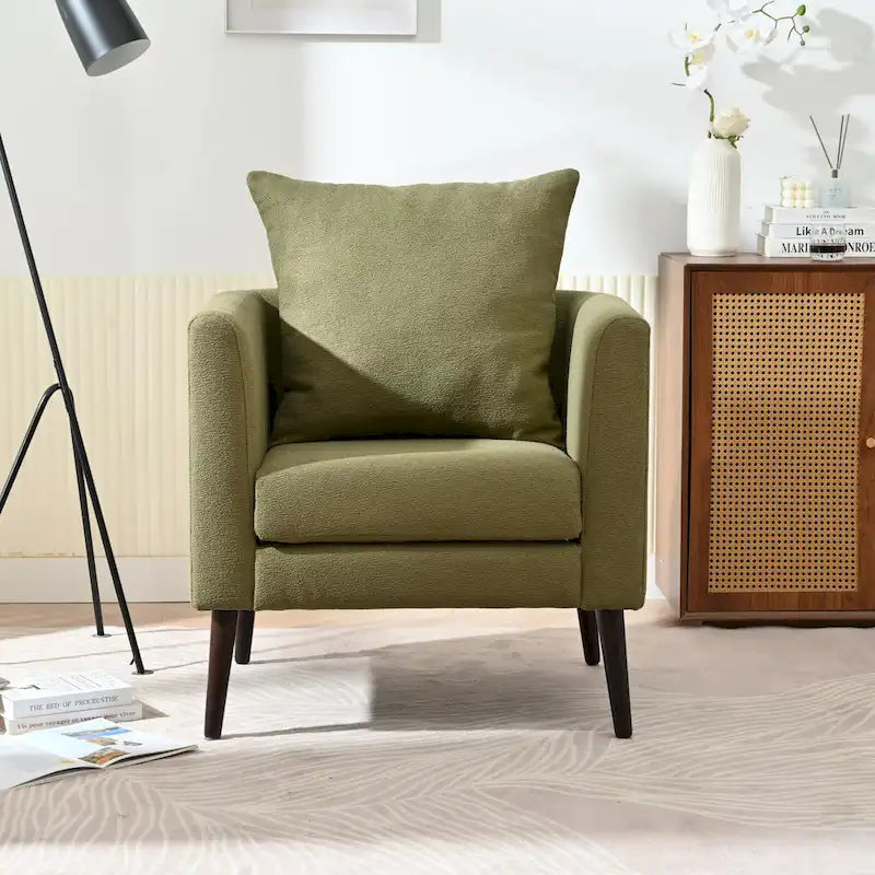 Living Room Lazy Accent Chair,Fleece Fabric Arm Chair Barrel Chair with Solid Wood Legs for Living Room,Bedroom or Office