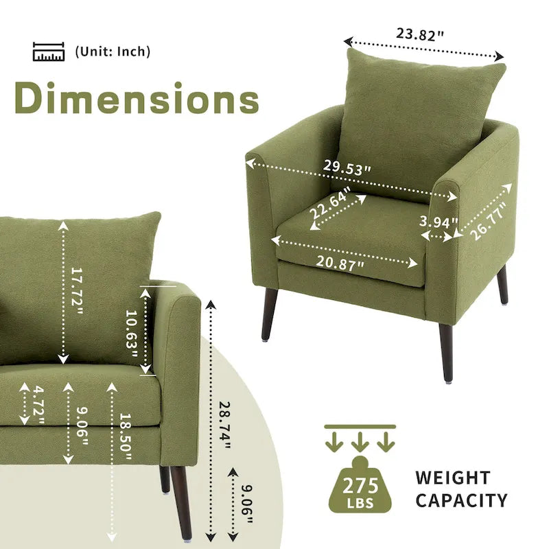 Living Room Lazy Accent Chair,Fleece Fabric Arm Chair Barrel Chair with Solid Wood Legs for Living Room,Bedroom or Office