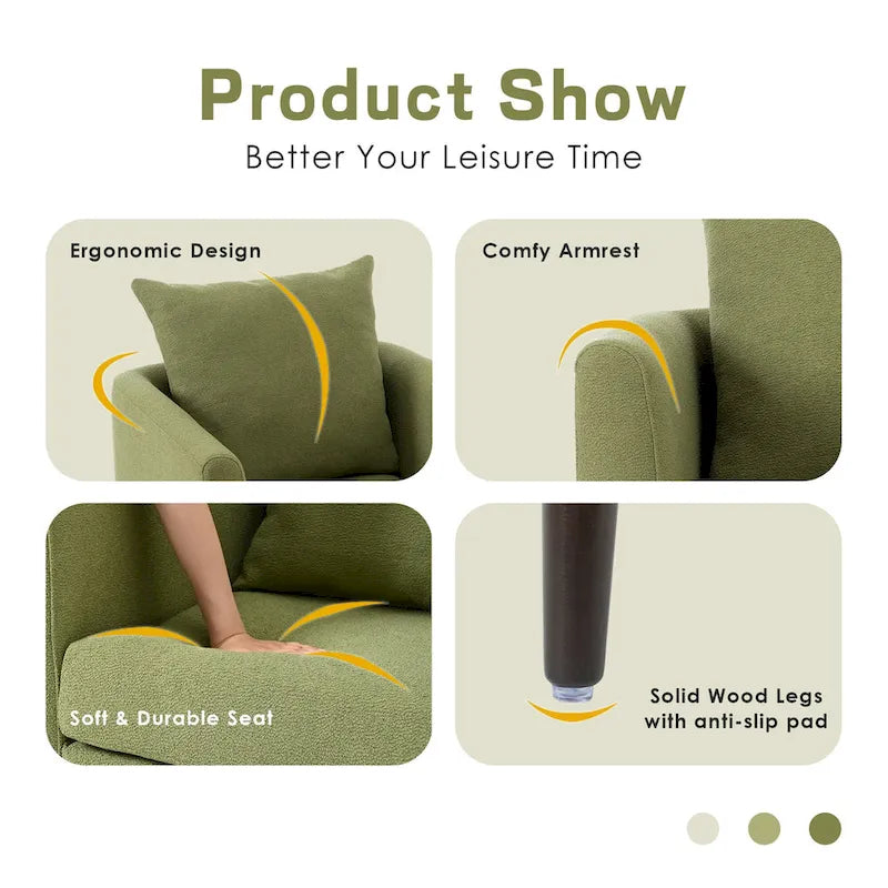 Living Room Lazy Accent Chair,Fleece Fabric Arm Chair Barrel Chair with Solid Wood Legs for Living Room,Bedroom or Office