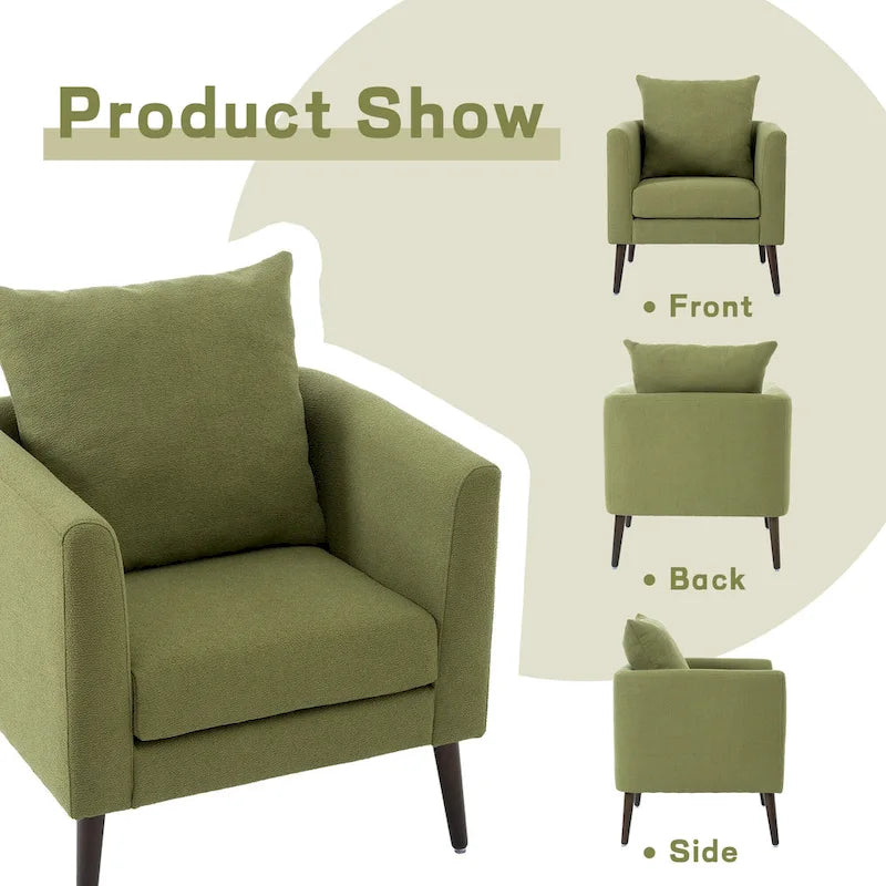 Living Room Lazy Accent Chair,Fleece Fabric Arm Chair Barrel Chair with Solid Wood Legs for Living Room,Bedroom or Office