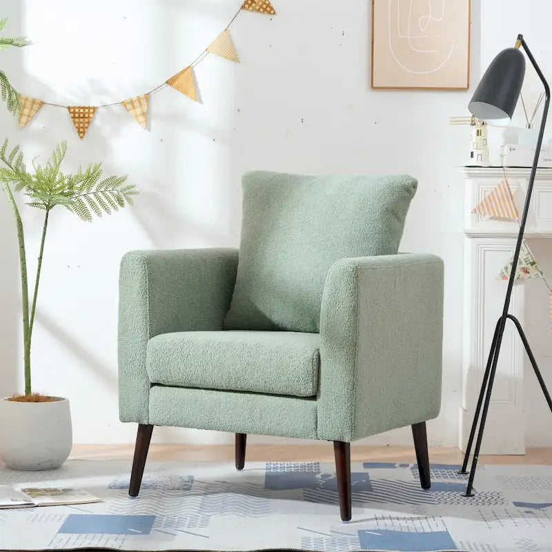 Living Room Lazy Accent Chair,Fleece Fabric Arm Chair Barrel Chair with Solid Wood Legs for Living Room,Bedroom or Office
