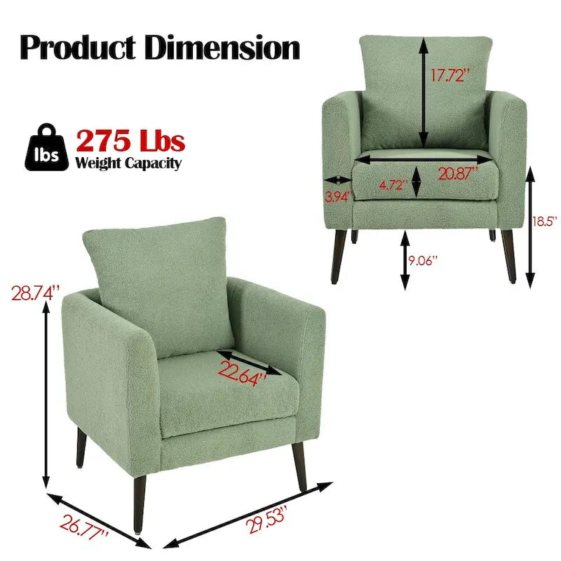 Living Room Lazy Accent Chair,Fleece Fabric Arm Chair Barrel Chair with Solid Wood Legs for Living Room,Bedroom or Office