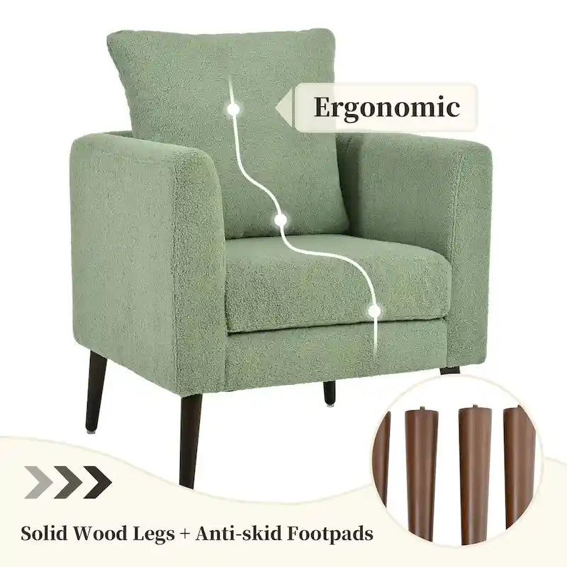 Living Room Lazy Accent Chair,Fleece Fabric Arm Chair Barrel Chair with Solid Wood Legs for Living Room,Bedroom or Office