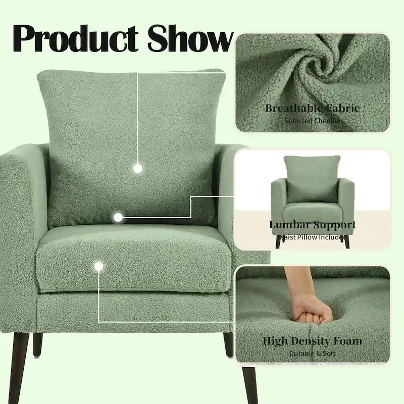 Living Room Lazy Accent Chair,Fleece Fabric Arm Chair Barrel Chair with Solid Wood Legs for Living Room,Bedroom or Office