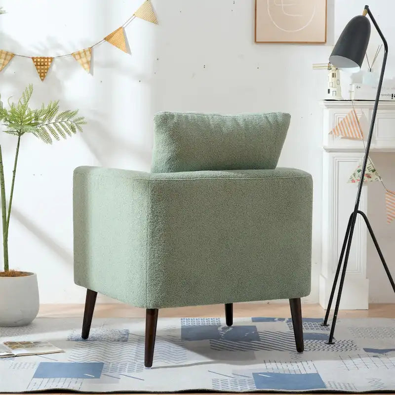 Living Room Lazy Accent Chair,Fleece Fabric Arm Chair Barrel Chair with Solid Wood Legs for Living Room,Bedroom or Office