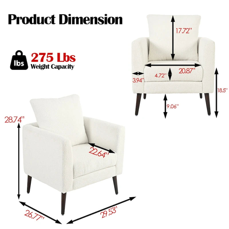 Living Room Lazy Accent Chair,Fleece Fabric Arm Chair Barrel Chair with Solid Wood Legs for Living Room,Bedroom or Office