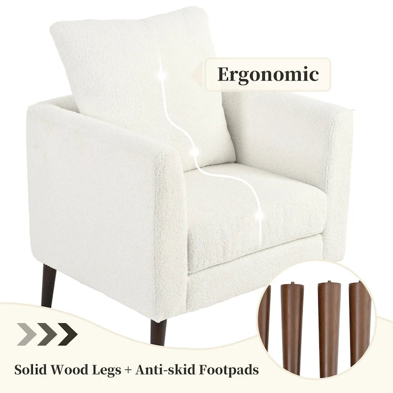Living Room Lazy Accent Chair,Fleece Fabric Arm Chair Barrel Chair with Solid Wood Legs for Living Room,Bedroom or Office