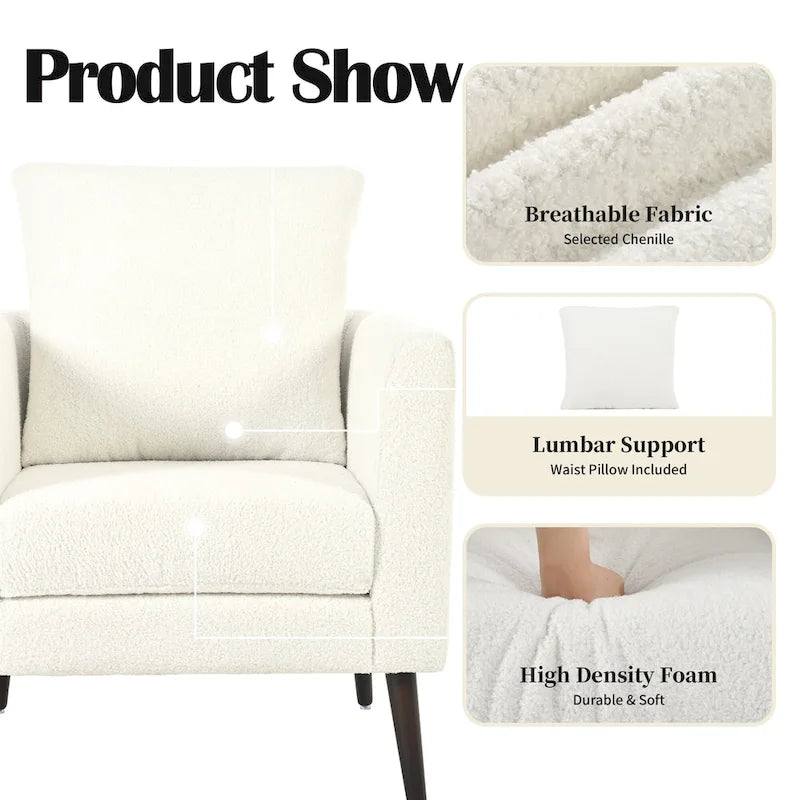 Living Room Lazy Accent Chair,Fleece Fabric Arm Chair Barrel Chair with Solid Wood Legs for Living Room,Bedroom or Office
