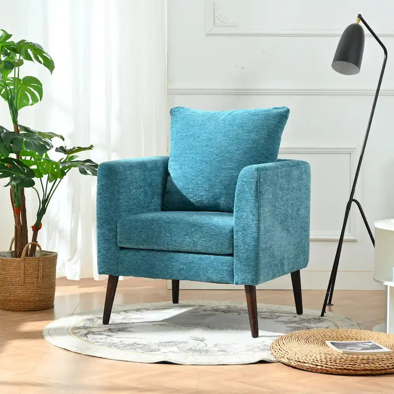 Living Room Lazy Accent Chair,Fleece Fabric Arm Chair Barrel Chair with Solid Wood Legs for Living Room,Bedroom or Office