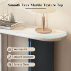 Oval Faux Marble Top Console Table Entryway Table, Narrow Sofa Table Hallway Accent Table with Triangular Base