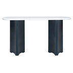 Oval Faux Marble Top Console Table Entryway Table, Narrow Sofa Table Hallway Accent Table with Triangular Base