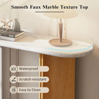 Oval Faux Marble Top Console Table Entryway Table, Narrow Sofa Table Hallway Accent Table with Triangular Base