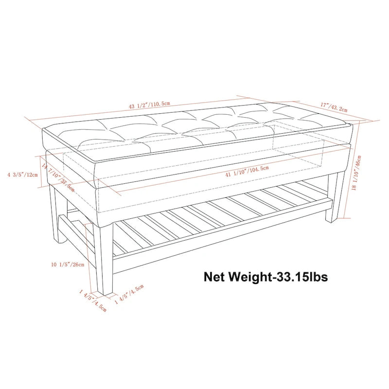 WYNDENHALL Essex 44 inch Wide Transitional Rectangle Ottoman Bench