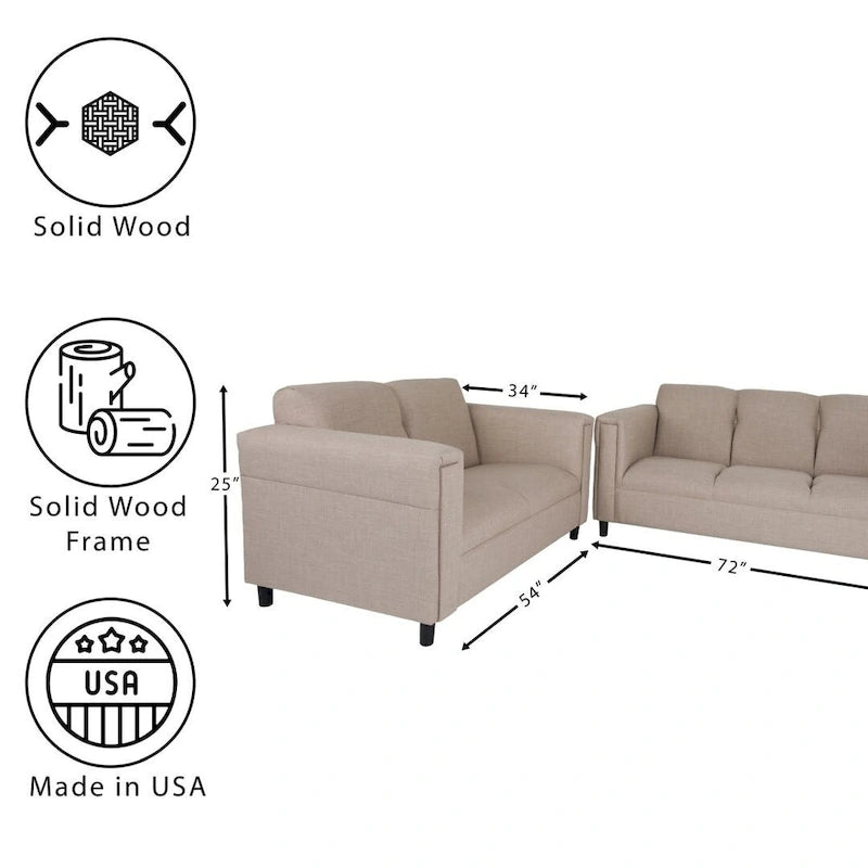 Mid Century Modern Loveseat and Sofa Set Polyester Nylon Solid Wood Frame Upholstered