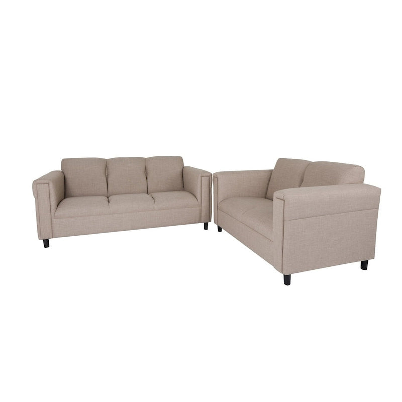 Mid Century Modern Loveseat and Sofa Set Polyester Nylon Solid Wood Frame Upholstered