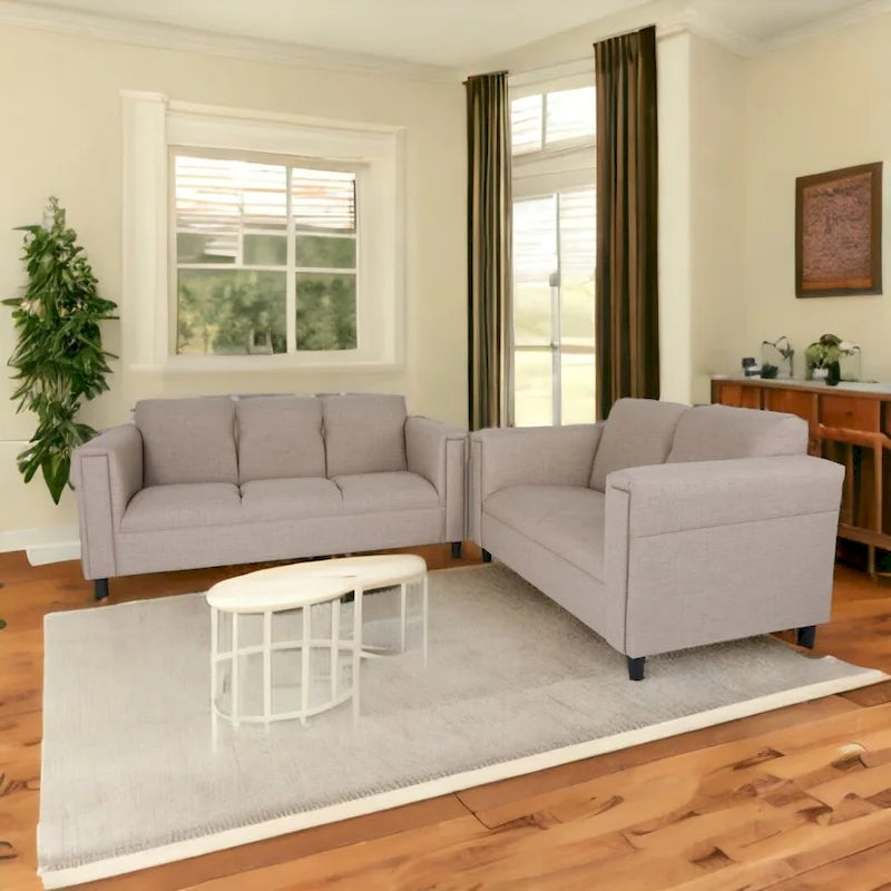 Mid Century Modern Loveseat and Sofa Set Polyester Nylon Solid Wood Frame Upholstered