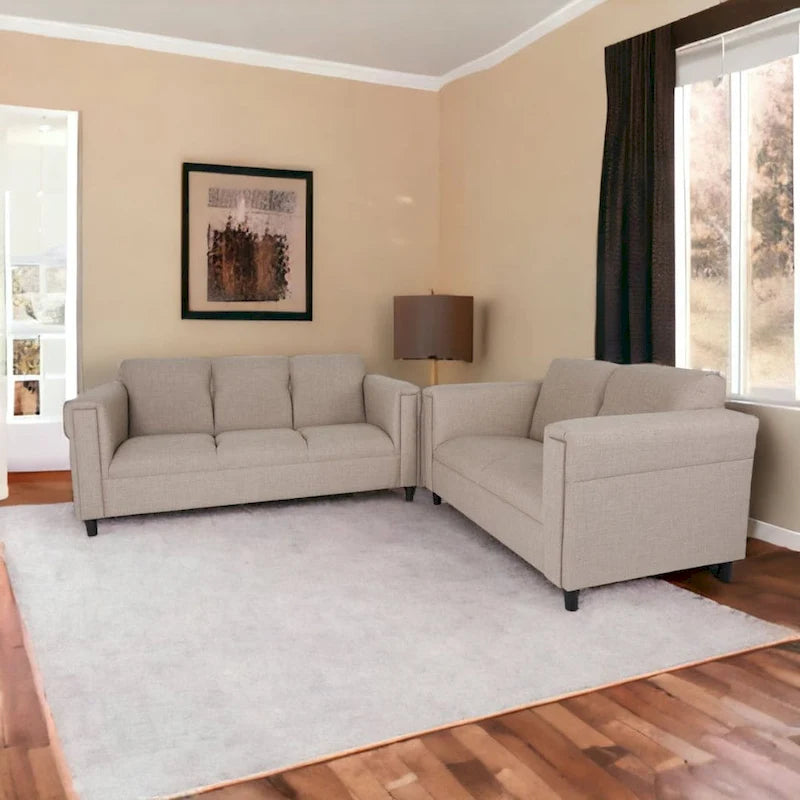 Mid Century Modern Loveseat and Sofa Set Polyester Nylon Solid Wood Frame Upholstered