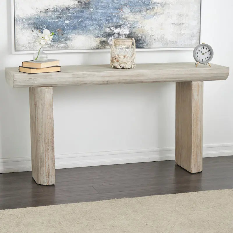 Wood Simplistic Console Table with Block Legs - Beige - 16Wx63Lx32H