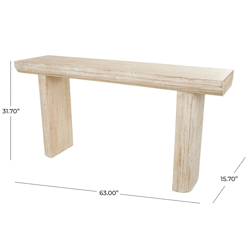 Wood Simplistic Console Table with Block Legs - Beige - 16Wx63Lx32H