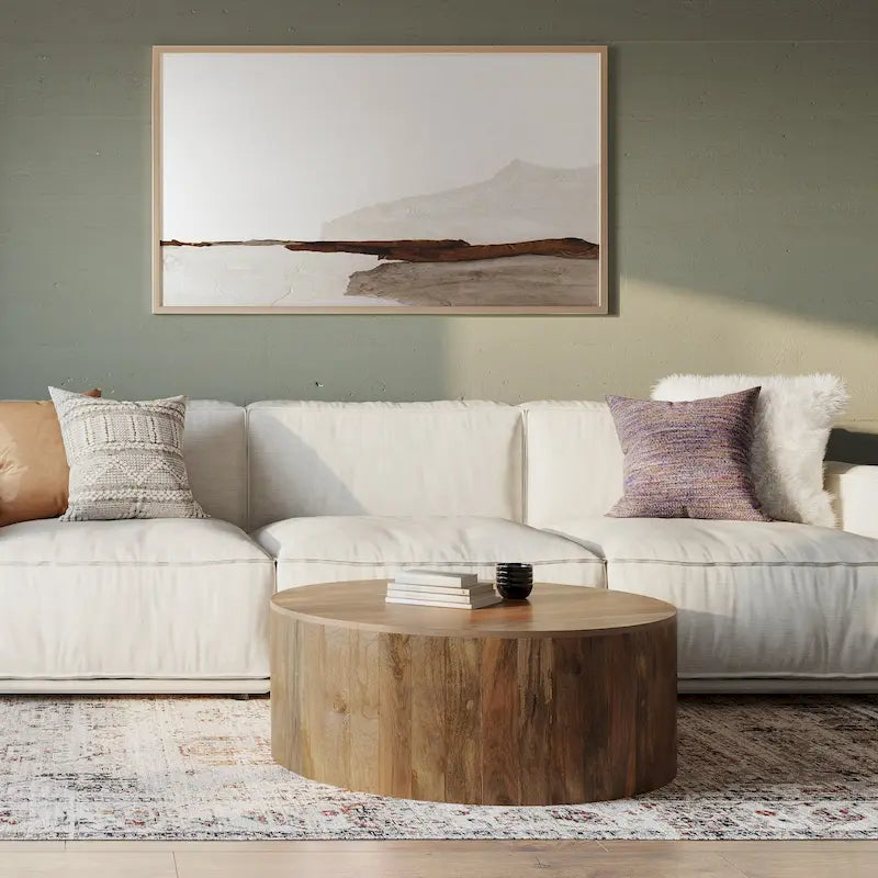 WYNDENHALL Hillmount SOLID MANGO WOOD 36 inch Wide Round Contemporary Drum Coffee Table & Fully Assembled - 36d x 36 w x 14h