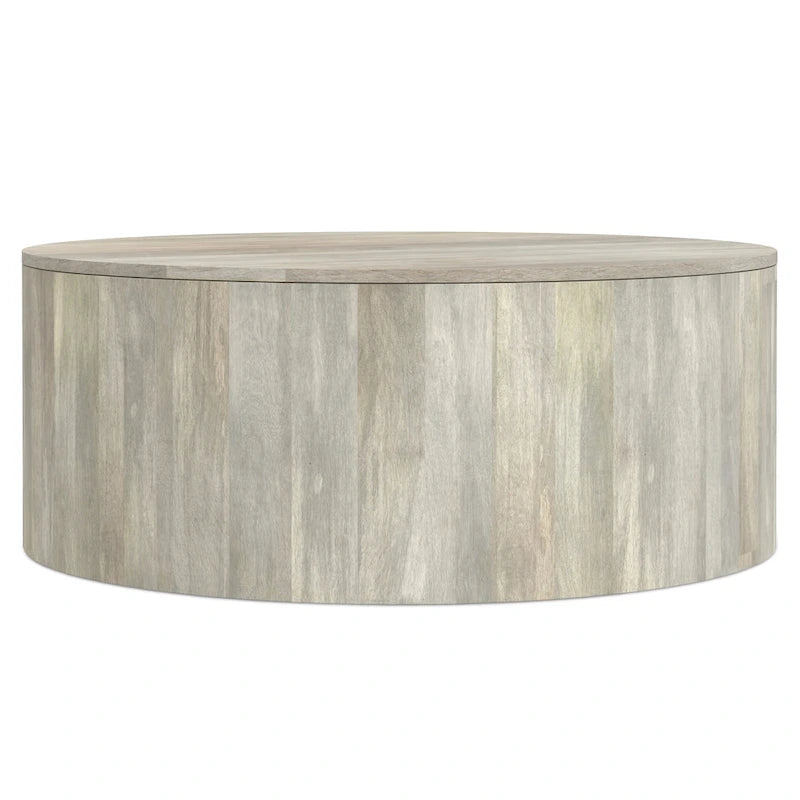 WYNDENHALL Hillmount SOLID MANGO WOOD 36 inch Wide Round Contemporary Drum Coffee Table & Fully Assembled - 36d x 36 w x 14h