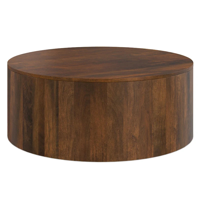 WYNDENHALL Hillmount SOLID MANGO WOOD 36 inch Wide Round Contemporary Drum Coffee Table & Fully Assembled - 36d x 36 w x 14h