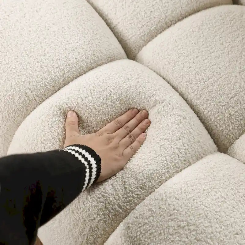 64.96 length ,35.83 deepth ,human body structure for USA people, marshmallow sofa,boucle sofa ,2 seater, BEIGE BOUCLE